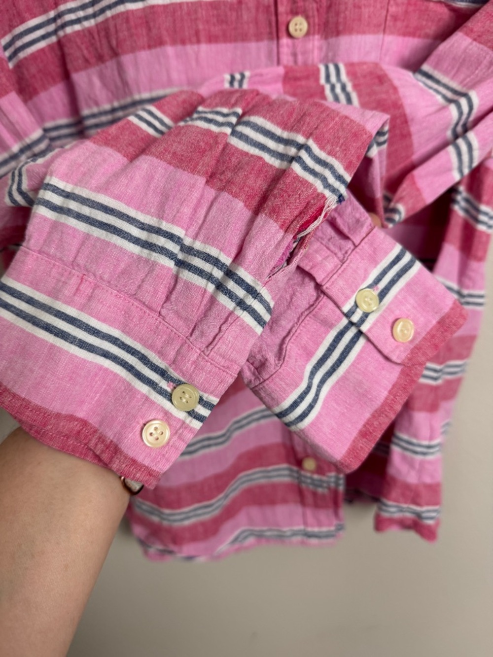 J Crew Perfect Fit Linen Button Down Shirt Size XL Striped - Picture 4 of 6